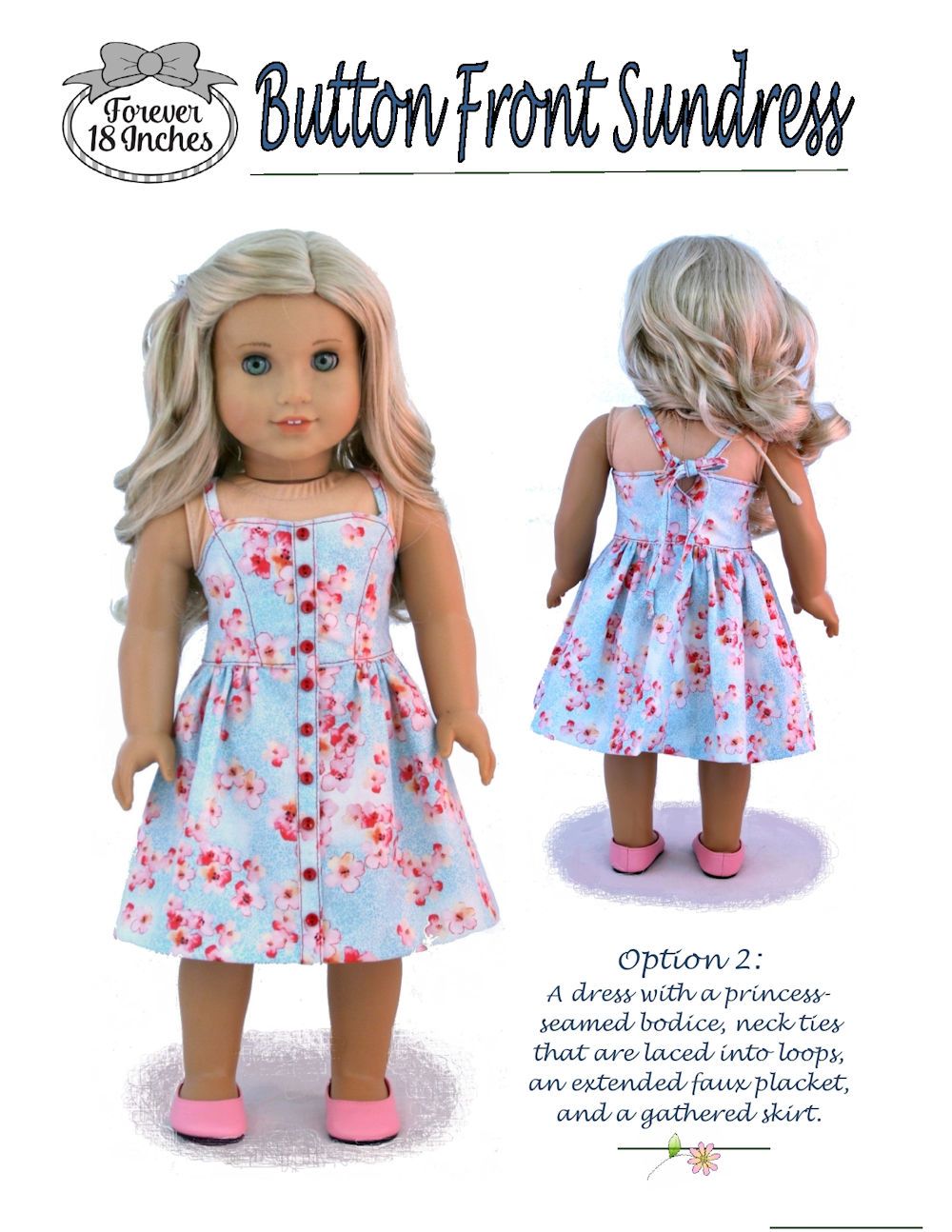 Forever 18 Inches 18 Inch Modern Button Front Sundress 18" Doll Clothes Pattern Pixie Faire