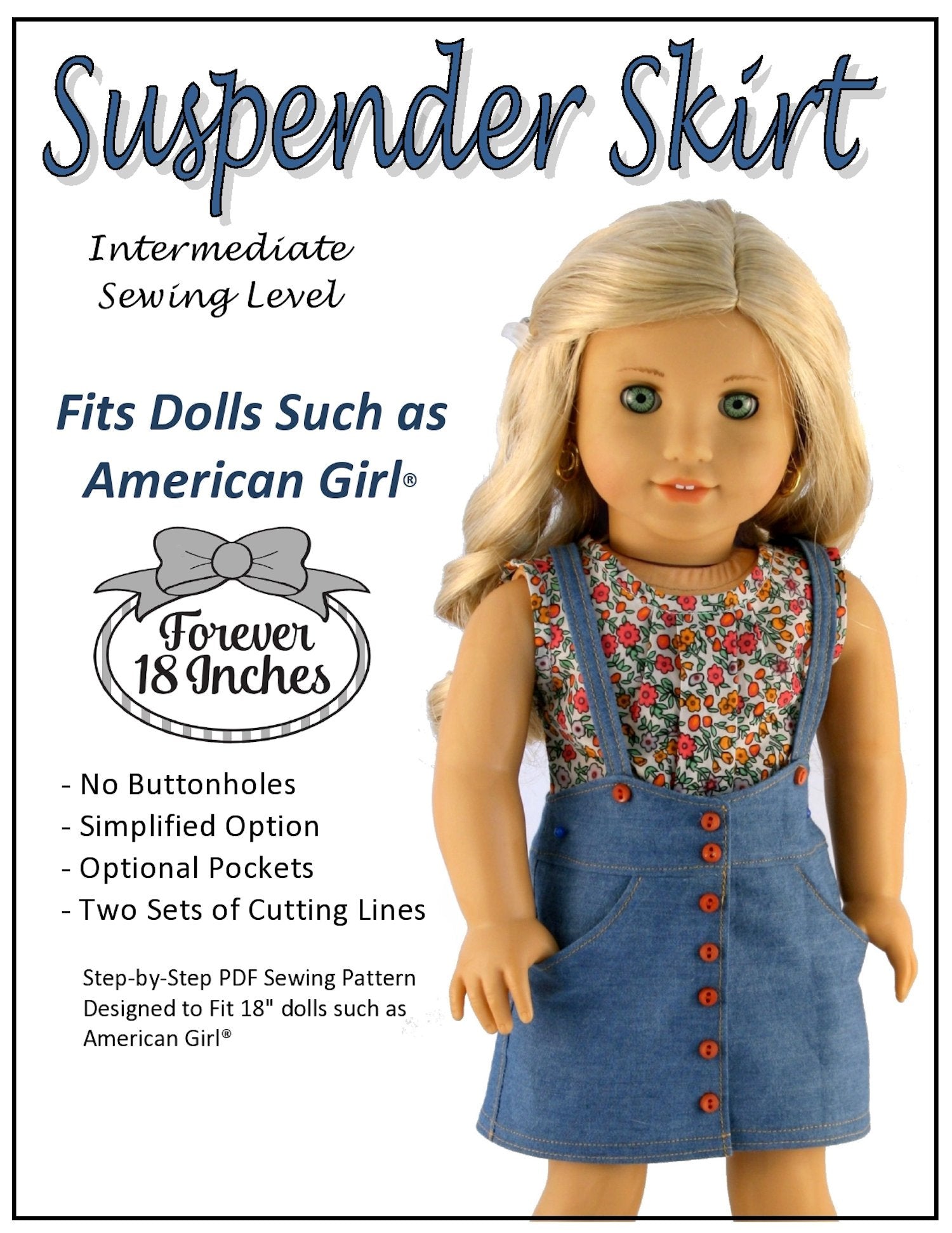 Forever 18 Inches 18 Inch Modern Suspender Skirt 18" Doll Clothes Pixie Faire