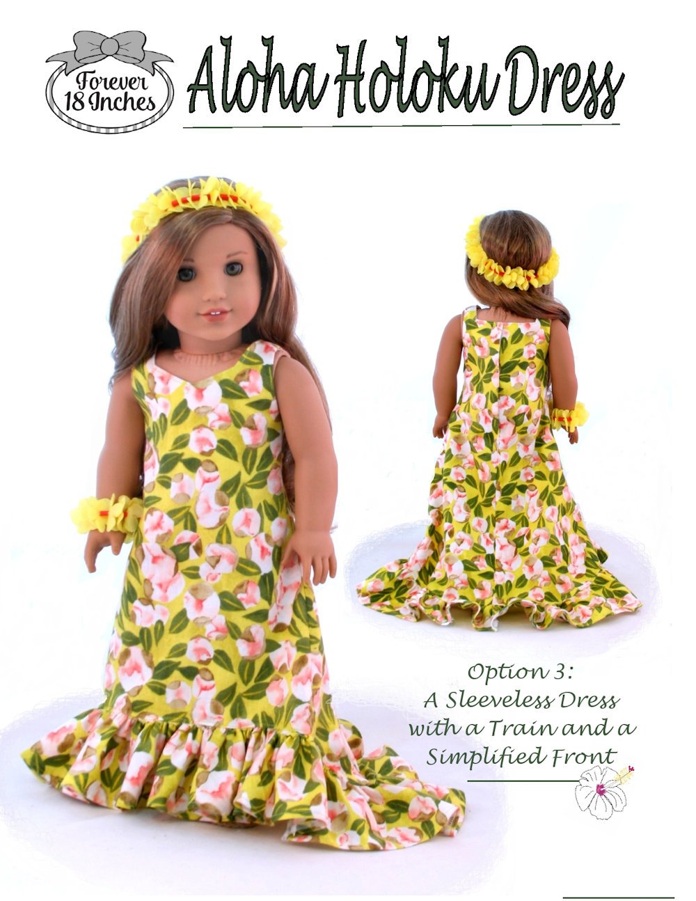 Forever 18 Inches 18 Inch Historical Aloha Holoku Dress 18" Doll Clothes Pattern Pixie Faire