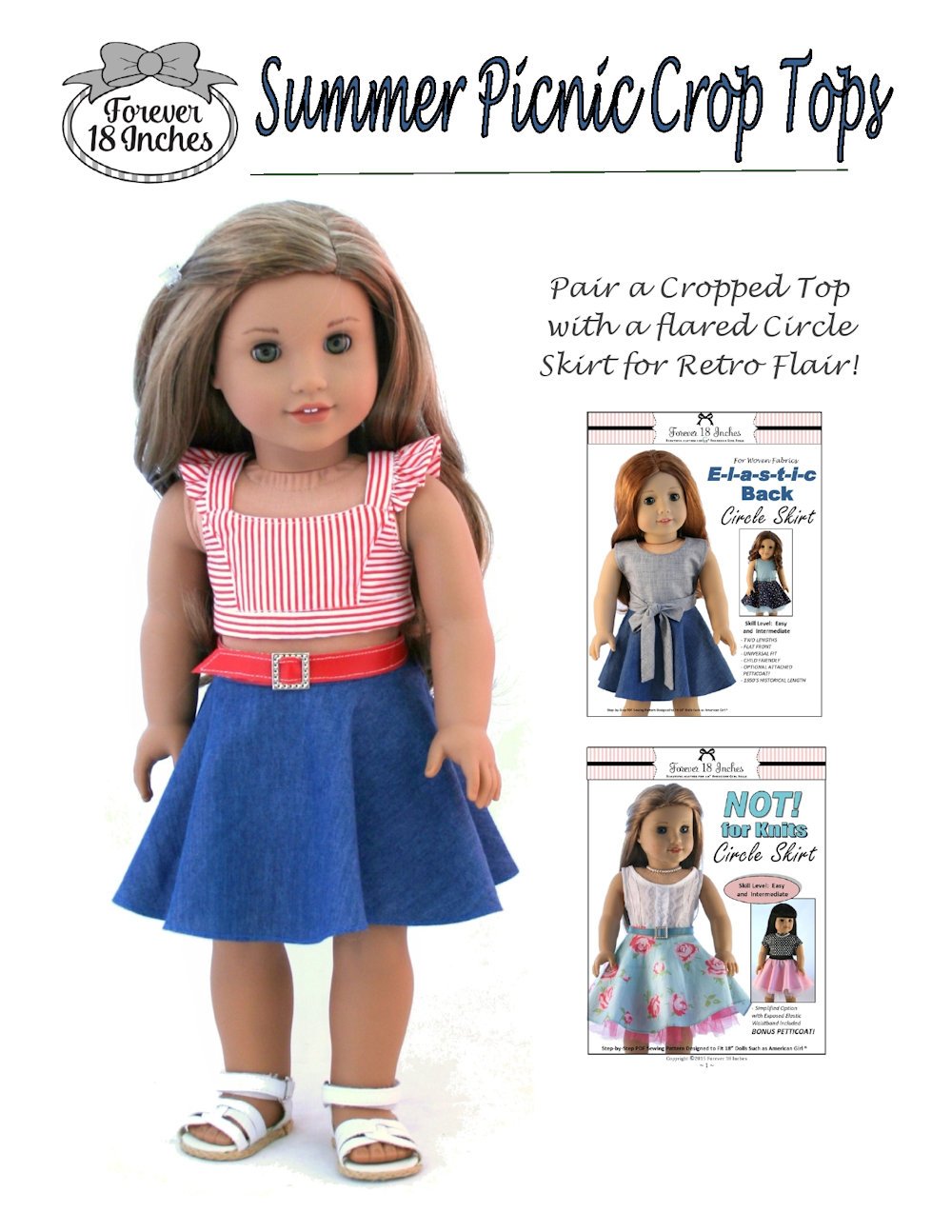 Forever 18 Inches 18 Inch Modern Summer Picnic Crop Tops 18" Doll Clothes Pattern Pixie Faire