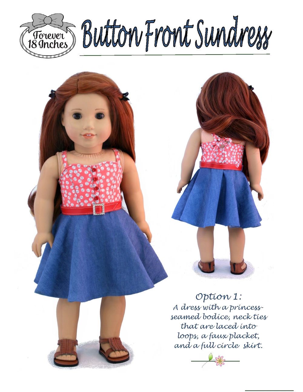 Forever 18 Inches 18 Inch Modern Button Front Sundress 18" Doll Clothes Pattern Pixie Faire