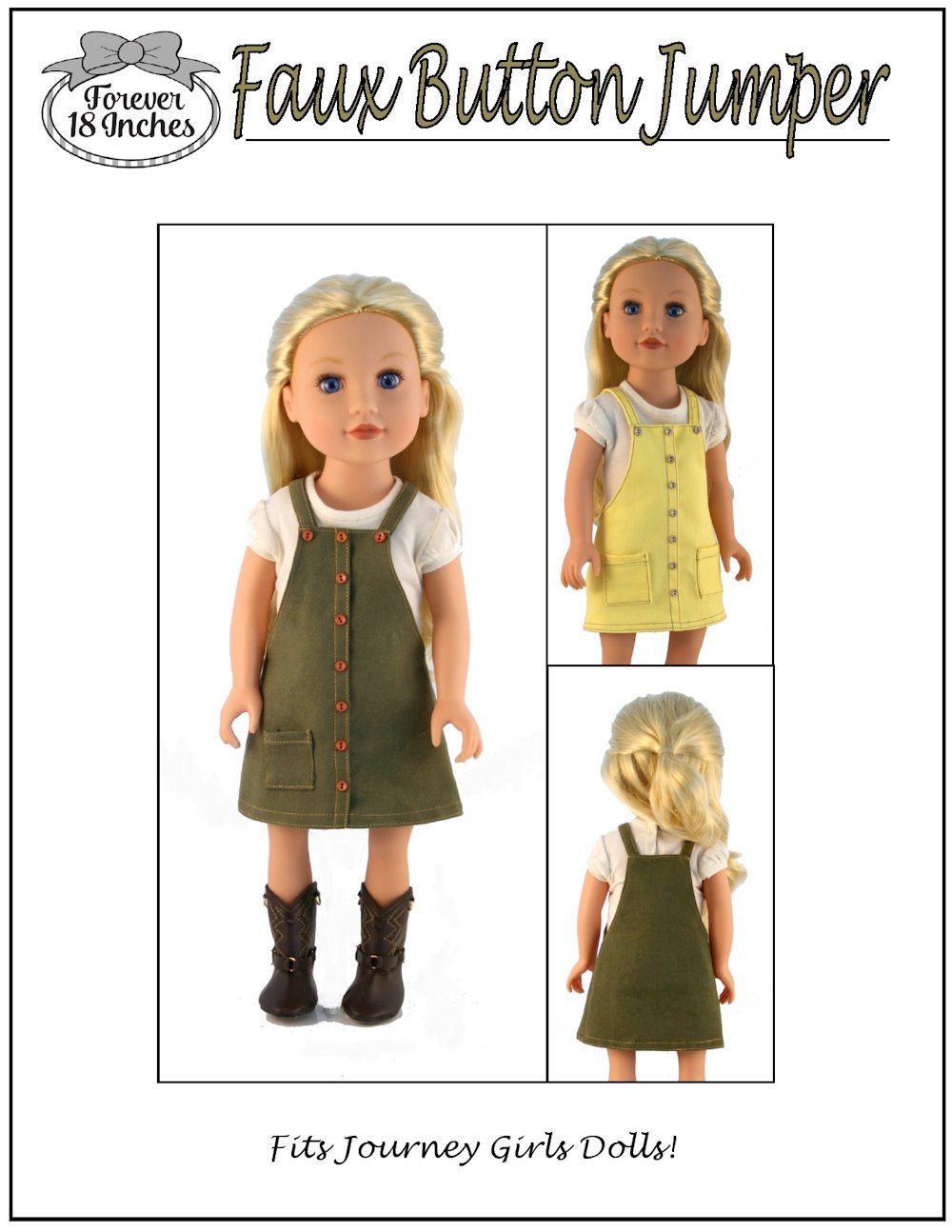 Forever 18 Inches Journey Girl Faux Button Front Jumper for 18” Journey Girls and 19” Gotz Dolls Pixie Faire
