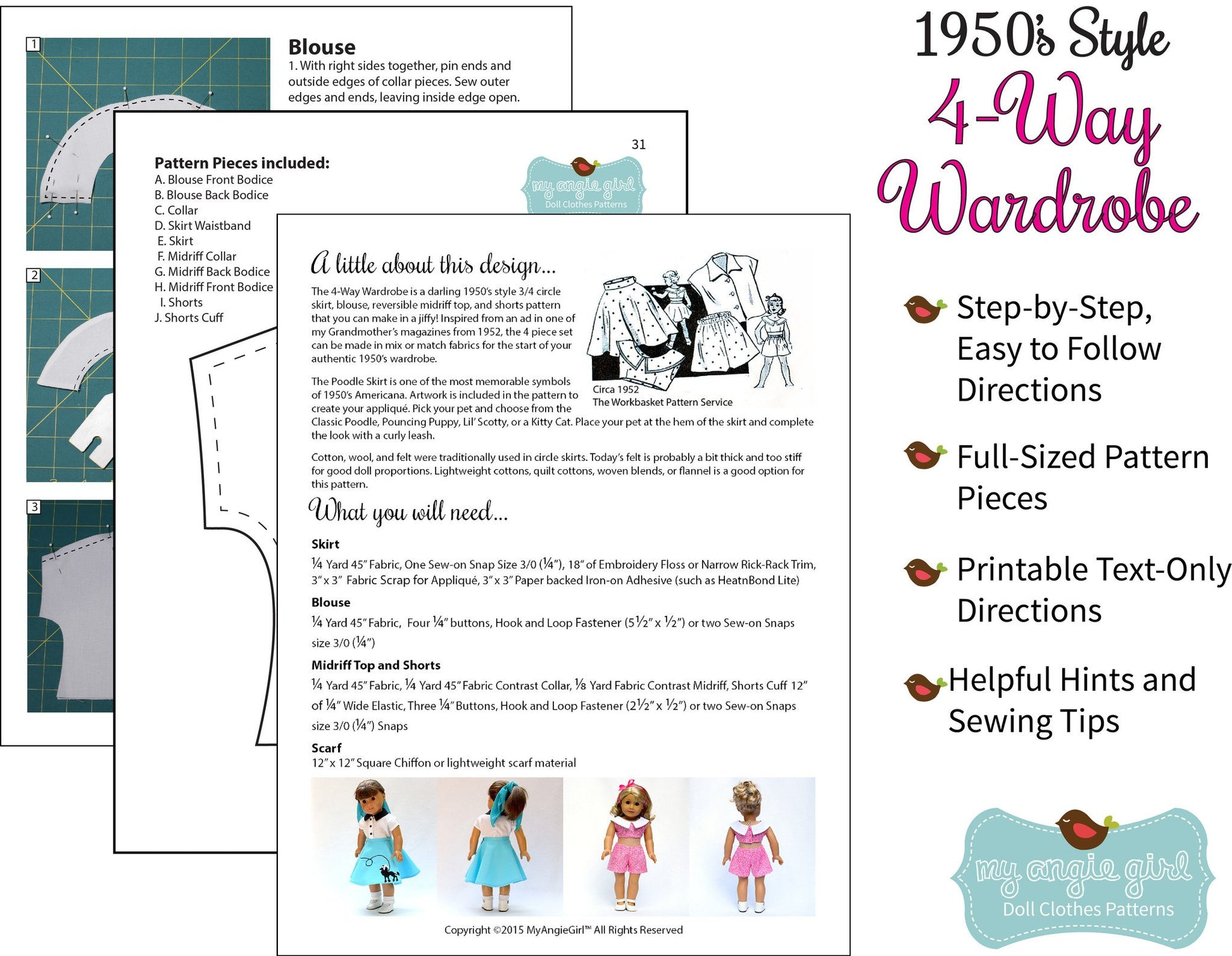 My Angie Girl 18 Inch Historical The 4-Way Wardrobe 18" Doll Clothes Pixie Faire