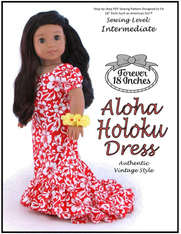 Forever 18 Inches 18 Inch Historical Aloha Holoku Dress 18" Doll Clothes Pattern Pixie Faire