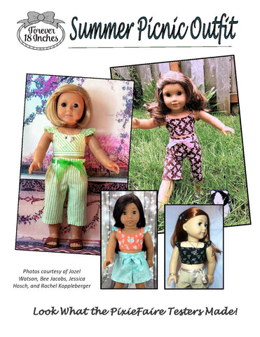 Forever 18 Inches 18 Inch Modern Summer Picnic Outfit 18" Doll Clothes Pattern Pixie Faire