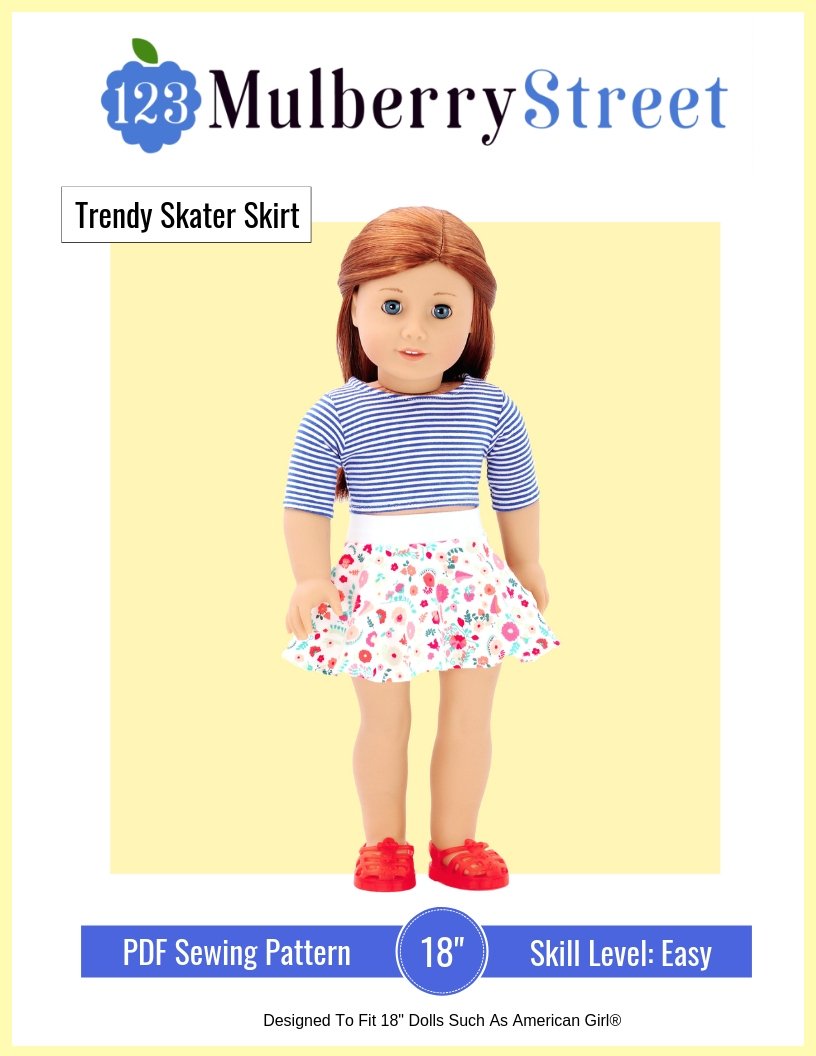 123 Mulberry Street 18 Inch Modern Trendy Skater Skirt 18" Doll Clothes Pattern Pixie Faire