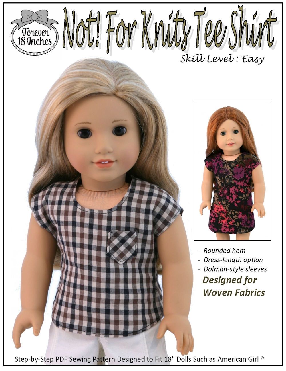 Forever 18 Inches 18 Inch Modern NOT!  For Knits Tee-Shirt 18" Doll Clothes Pattern Pixie Faire