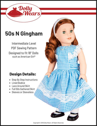 Dolly Wears 18 Inch Historical 50s N Gingham 18" Doll Clothes Pattern Pixie Faire