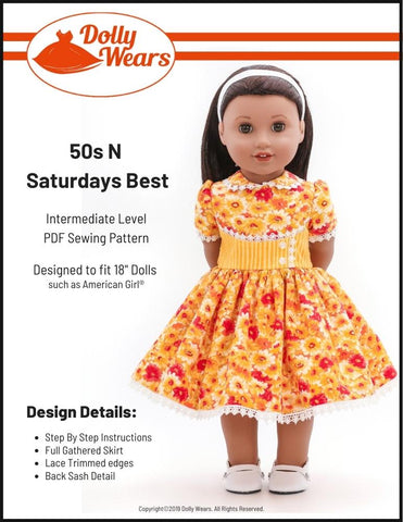 Dolly Wears 18 Inch Historical 50s N Saturdays Best 18" Doll Clothes Pattern Pixie Faire