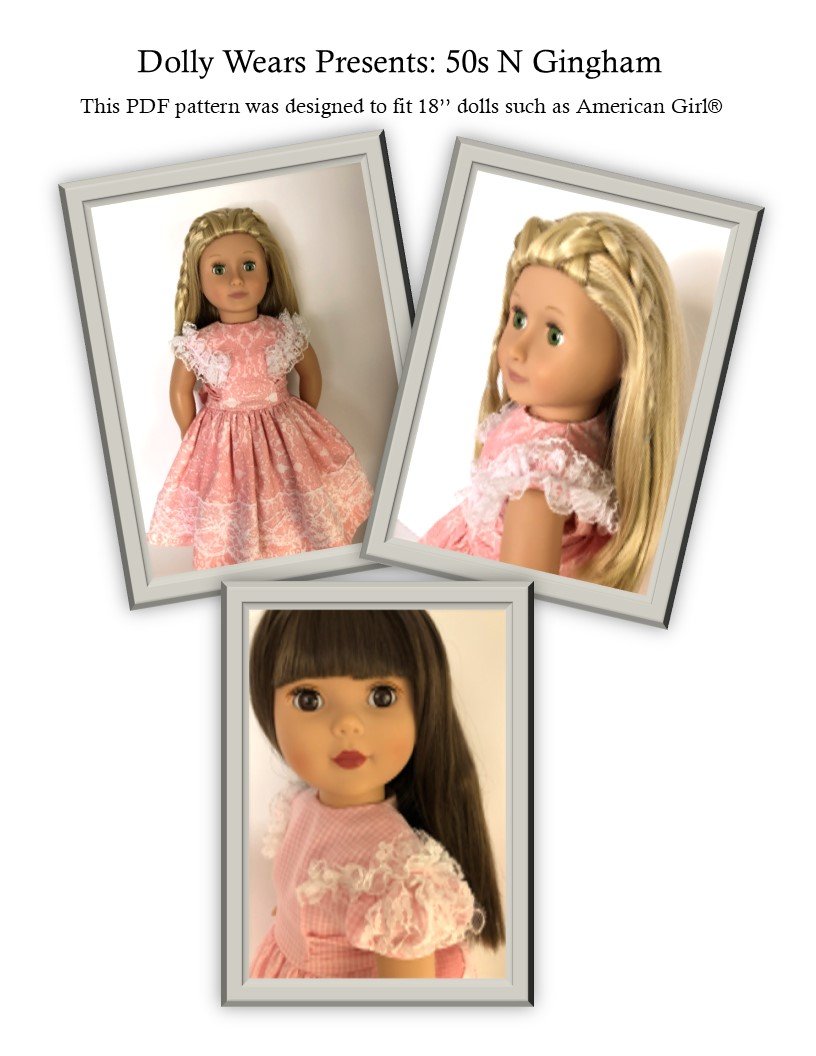 Dolly Wears 18 Inch Historical 50s N Gingham 18" Doll Clothes Pattern Pixie Faire