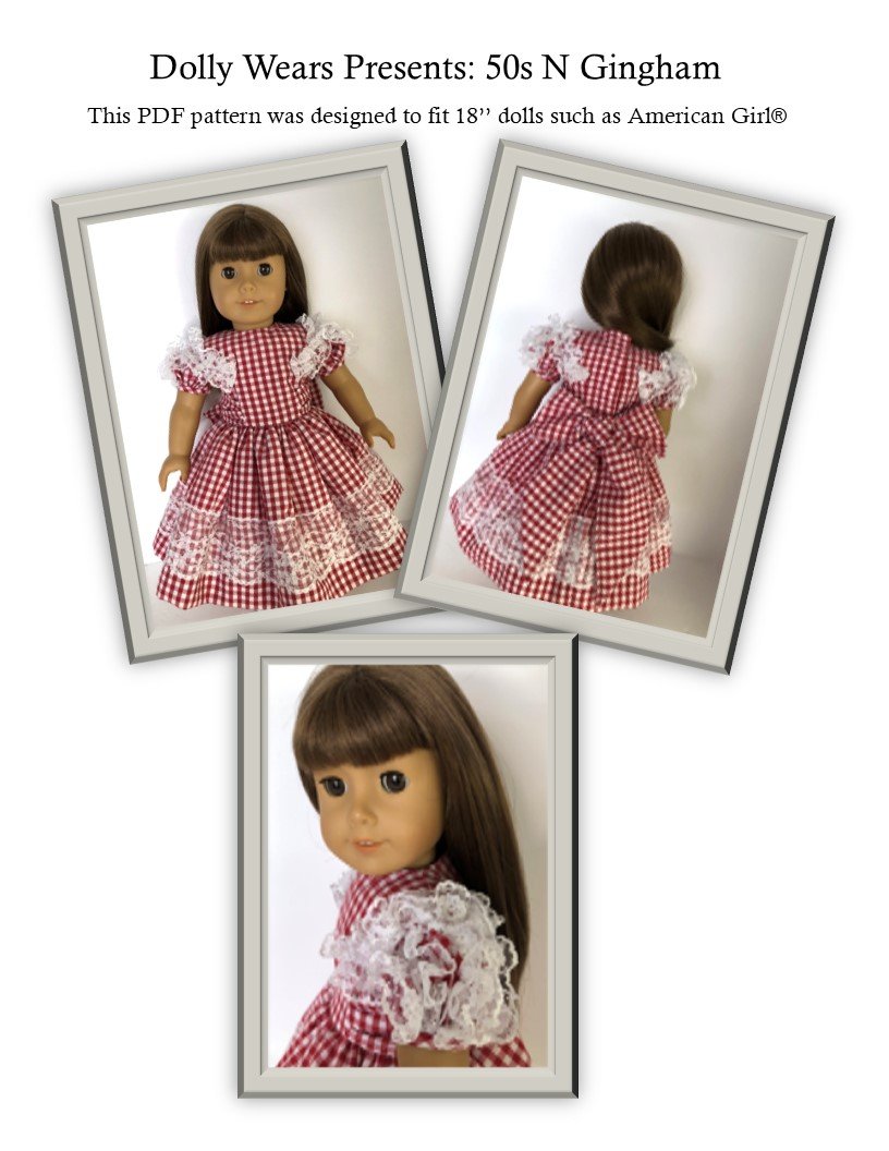 Dolly Wears 18 Inch Historical 50s N Gingham 18" Doll Clothes Pattern Pixie Faire