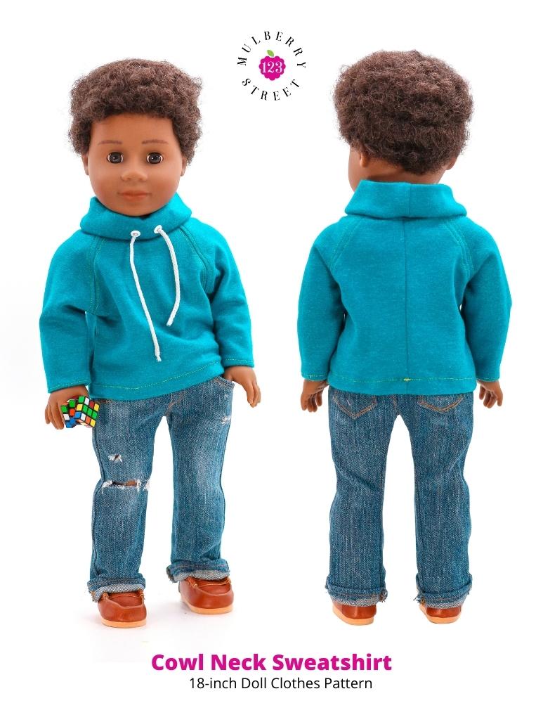 123 Mulberry Street 18 Inch Modern Cowl Neck Sweatshirt 18" Doll Clothes Pattern Pixie Faire