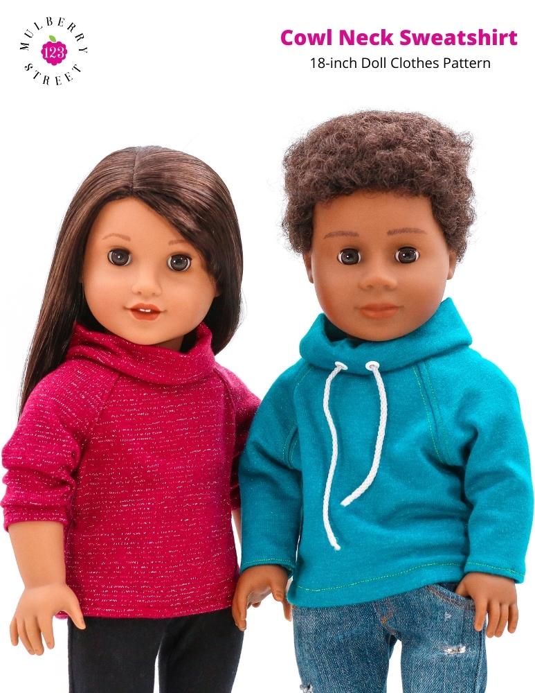 123 Mulberry Street 18 Inch Modern Cowl Neck Sweatshirt 18" Doll Clothes Pattern Pixie Faire