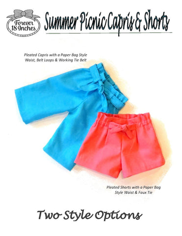 Forever 18 Inches 18 Inch Modern Summer Picnic Capris and Shorts 18" Doll Clothes Pattern Pixie Faire