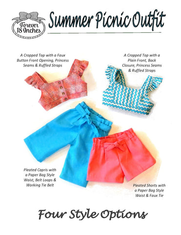 Forever 18 Inches 18 Inch Modern Summer Picnic Outfit 18" Doll Clothes Pattern Pixie Faire