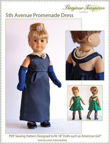 Bonjour Teaspoon 18 Inch Historical 5th Avenue Promenade Dress 18" Doll Clothes Pattern Pixie Faire