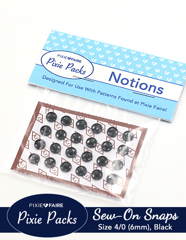 Pixie Faire Pixie Packs Pixie Packs Metal Sew-on Snaps Size 4/0 (1/4" or 6mm) Black Pixie Faire