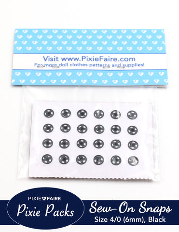 Pixie Faire Pixie Packs Pixie Packs Metal Sew-on Snaps Size 4/0 (1/4" or 6mm) Black Pixie Faire