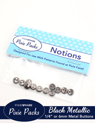 Pixie Faire Pixie Packs Pixie Packs Metal Two-Hole Buttons 1/4" or 6mm Black Metallic Pixie Faire