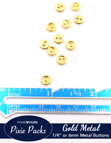 Pixie Faire Pixie Packs Pixie Packs Metal Two-Hole Buttons 1/4" or 6mm Gold Pixie Faire