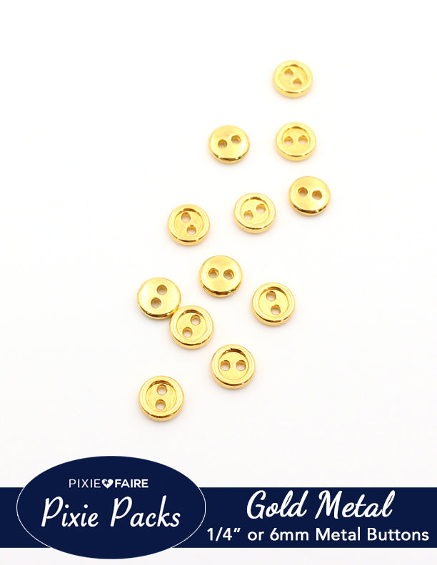 Pixie Faire Pixie Packs Pixie Packs Metal Two-Hole Buttons 1/4" or 6mm Gold Pixie Faire