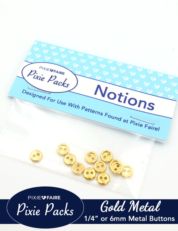 Pixie Faire Pixie Packs Pixie Packs Metal Two-Hole Buttons 1/4" or 6mm Gold Pixie Faire