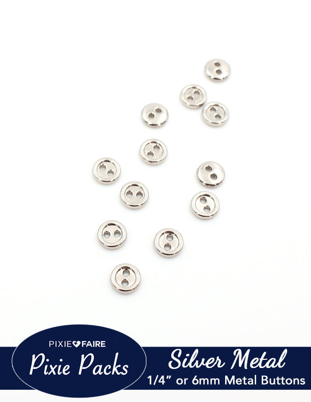 Pixie Faire Pixie Packs Pixie Packs Metal Two-Hole Buttons 1/4" or 6mm Silver Pixie Faire