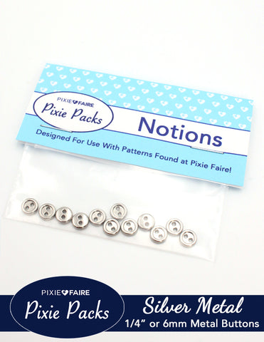 Pixie Faire Pixie Packs Pixie Packs Metal Two-Hole Buttons 1/4" or 6mm Silver Pixie Faire