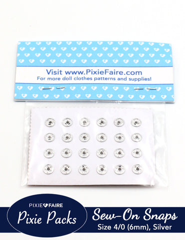 Pixie Faire Pixie Packs Pixie Packs Metal Sew-on Snaps Size 4/0 (1/4" or 6mm) Silver Pixie Faire