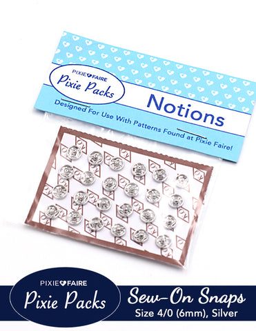 Pixie Faire Pixie Packs Pixie Packs Metal Sew-on Snaps Size 4/0 (1/4" or 6mm) Silver Pixie Faire