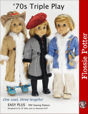 Flossie Potter 18 Inch Historical '70s Triple Play Coats 18" Doll Clothes Pattern Pixie Faire