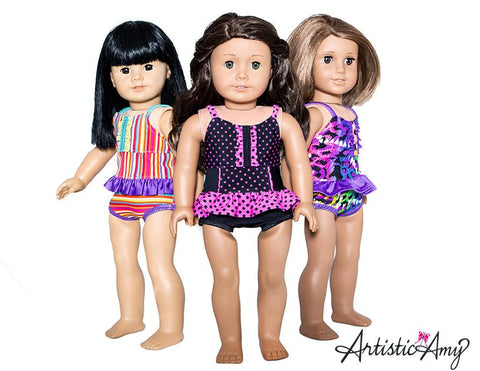 Artistic Amy 18 Inch Modern Ruffle Tankini 18" Doll Clothes Pattern Pixie Faire