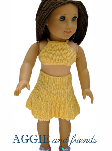 Aggie and friends Knitting Dallie Delish Flip Skirt and Halter Top Knitting Pattern For 18" Dolls Pixie Faire