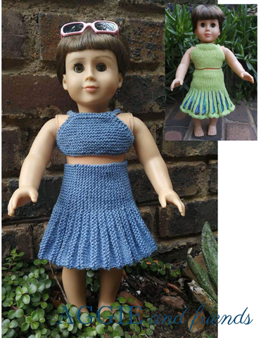 Aggie and friends Knitting Dallie Delish Flip Skirt and Halter Top Knitting Pattern For 18" Dolls Pixie Faire