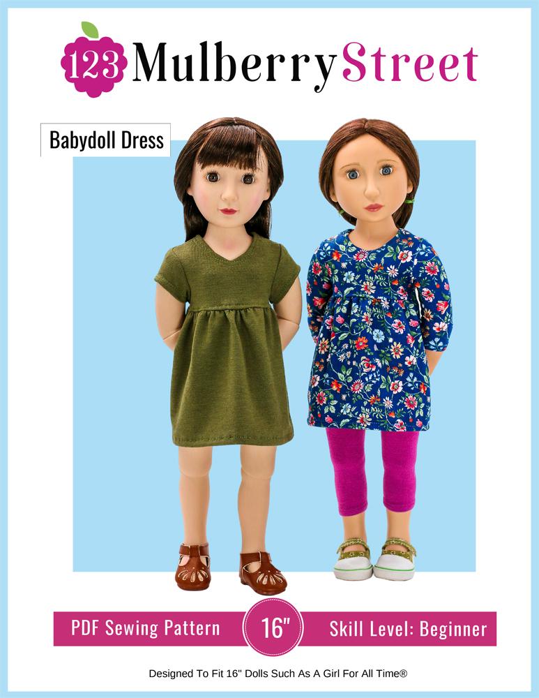 123 Mulberry Street A Girl For All Time Babydoll Dress Pattern For 16" A Girl For All Time Dolls Pixie Faire