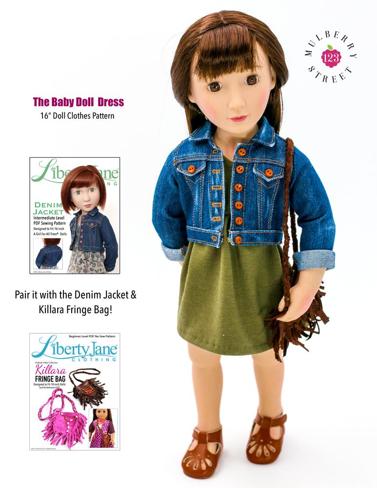 123 Mulberry Street A Girl For All Time Babydoll Dress Pattern For 16" A Girl For All Time Dolls Pixie Faire