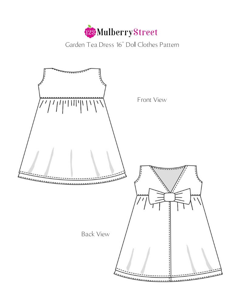 123 Mulberry Street A Girl For All Time Garden Tea Dress Pattern For 16" A Girl For All Time Dolls Pixie Faire