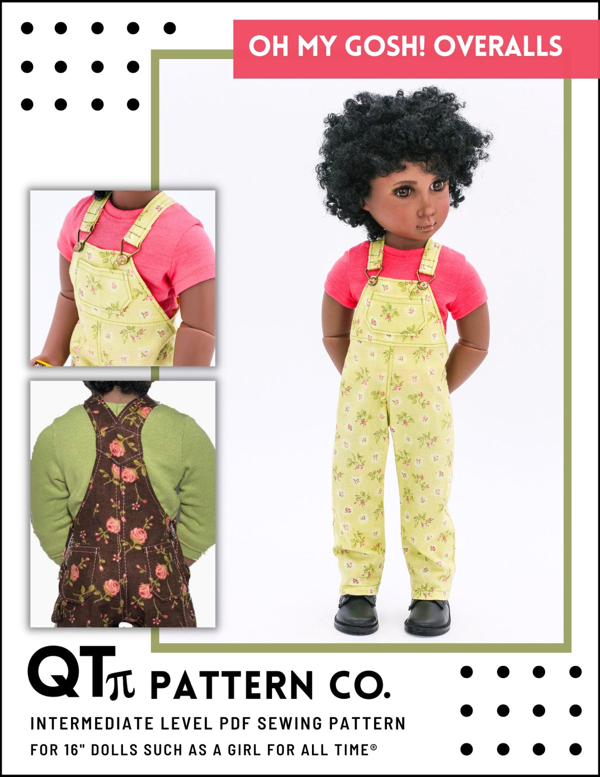 QTπ Pattern Co A Girl For All Time Oh My Gosh Overalls Pattern For AGAT Dolls Pixie Faire
