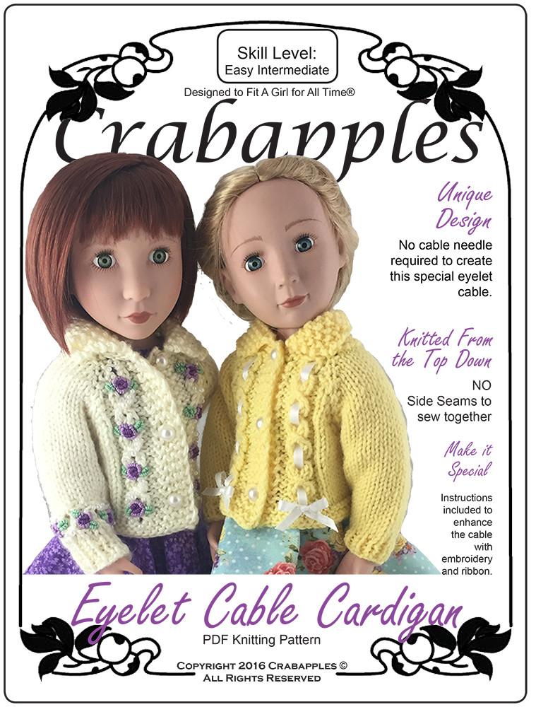 Crabapples A Girl For All Time Eyelet Cable Cardigan Knitting Pattern for AGAT Dolls Pixie Faire