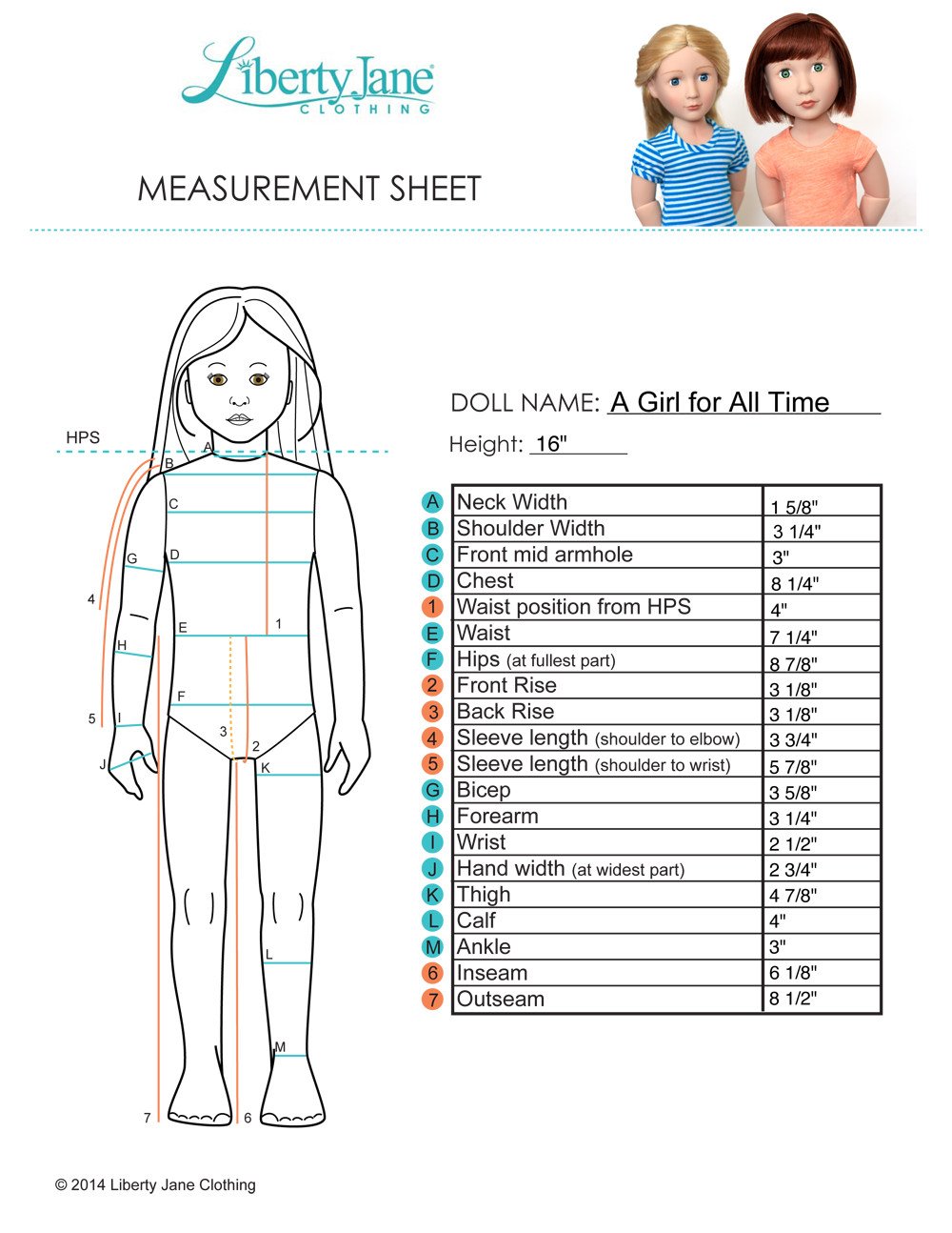 Liberty Jane A Girl For All Time FREE T-Shirt Pattern for AGAT Dolls Pixie Faire
