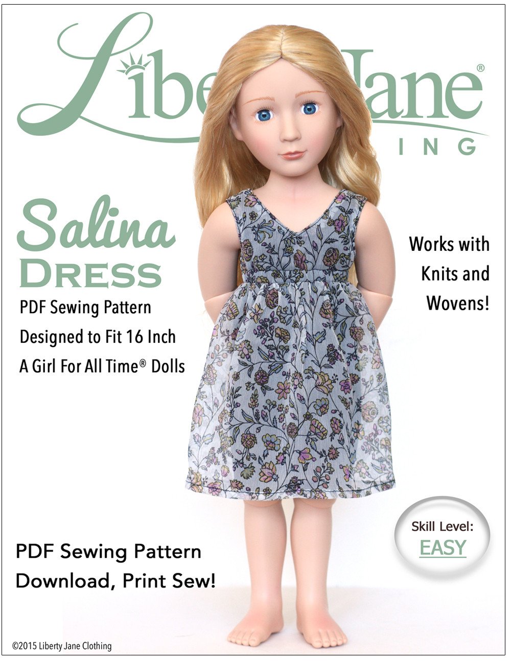 Liberty Jane Salina Dress Doll Clothes Pattern 16 inch A Girl For