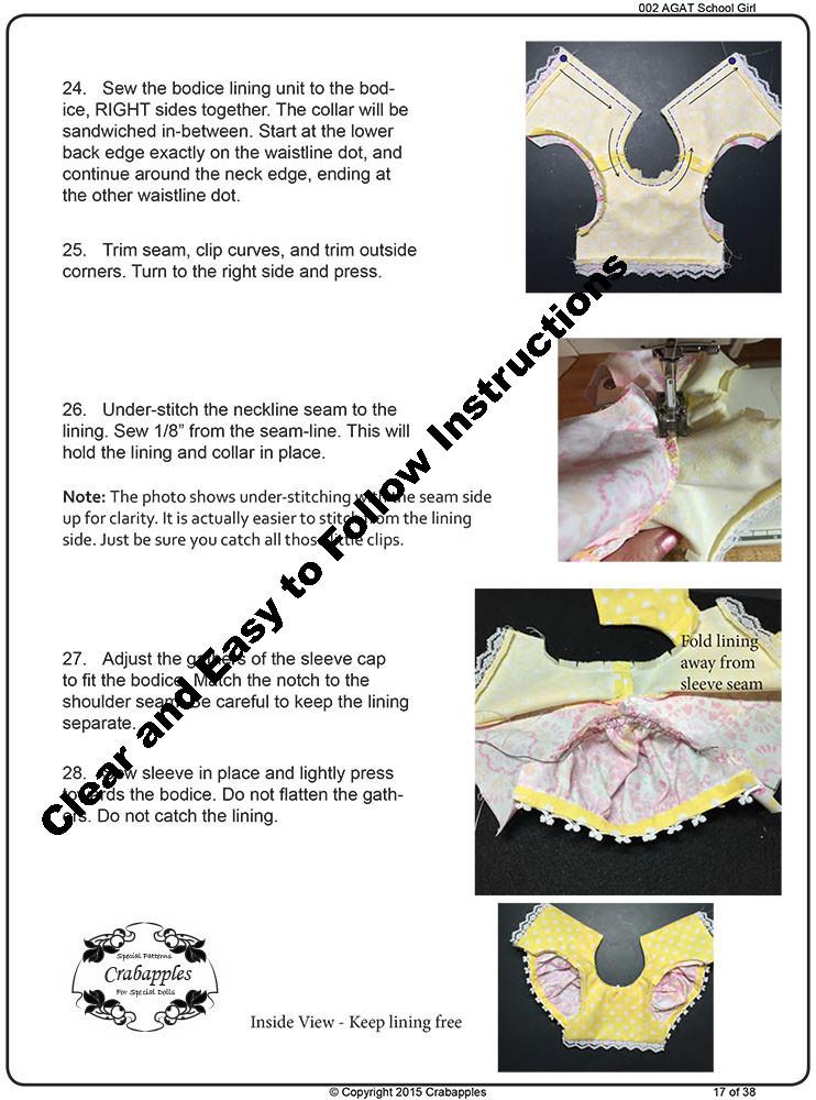 Crabapples A Girl For All Time School Girl Dresses Pattern for AGAT Dolls Pixie Faire