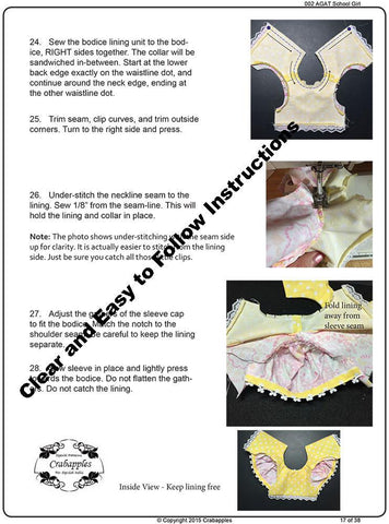 Crabapples A Girl For All Time School Girl Dresses Pattern for AGAT Dolls Pixie Faire
