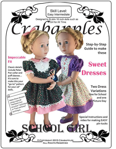 Crabapples A Girl For All Time School Girl Dresses Pattern for AGAT Dolls Pixie Faire