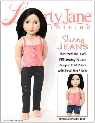 Liberty Jane A Girl For All Time Skinny Jeans and Shorts Pattern For AGAT Dolls Pixie Faire