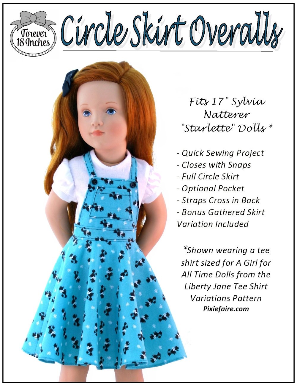 Forever 18 Inches A Girl For All Time Circle Skirt Overalls Pattern for A Girl For All Time and Starlette Dolls Pixie Faire