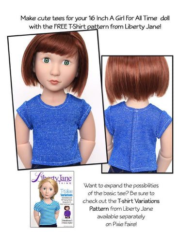 Liberty Jane A Girl For All Time FREE T-Shirt Pattern for AGAT Dolls Pixie Faire