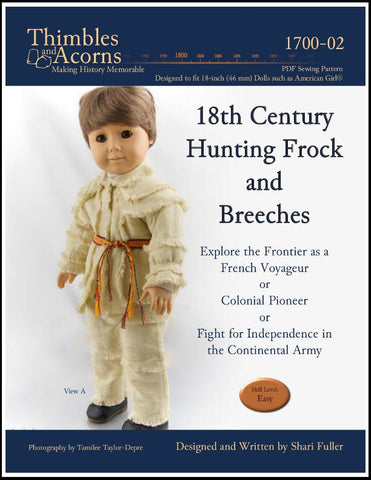 Thimbles and Acorns 18 Inch Boy Doll 18th Century Hunting Frock 18" Doll Clothes Pattern Pixie Faire