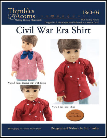 Thimbles and Acorns 18 Inch Historical Civil War Shirt 18" Doll Clothes Pattern Pixie Faire