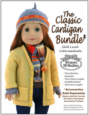 Forever 18 Inches 18 Inch Modern Classic Cardigan Bundle 18" Doll Clothes Pattern Pixie Faire